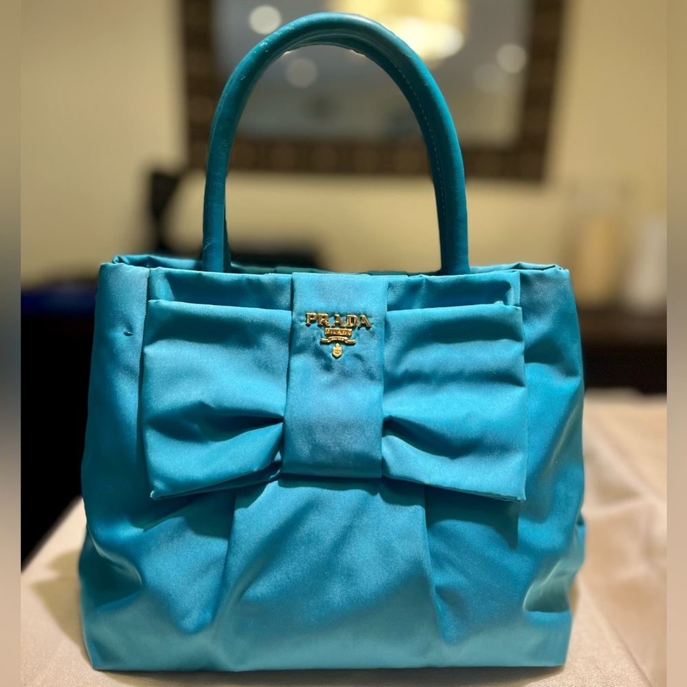 PRADA Tessuto Fiocco Bow Tote | Turquoise